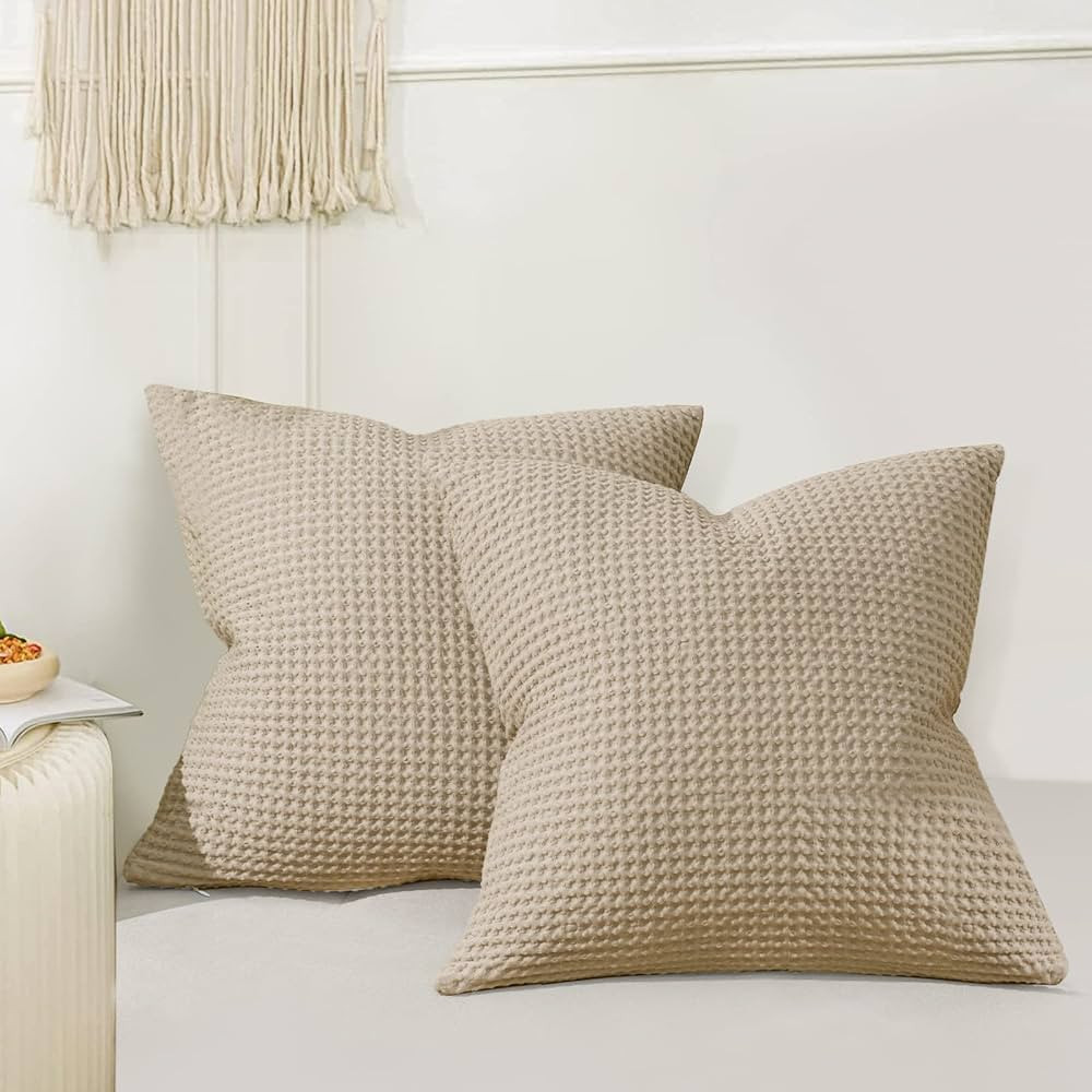 PHF 100% Cotton Waffle Weave Euro Shams 26" x 26", No Insert, 2 Pack Elegant Home Decorative Euro... | Amazon (US)