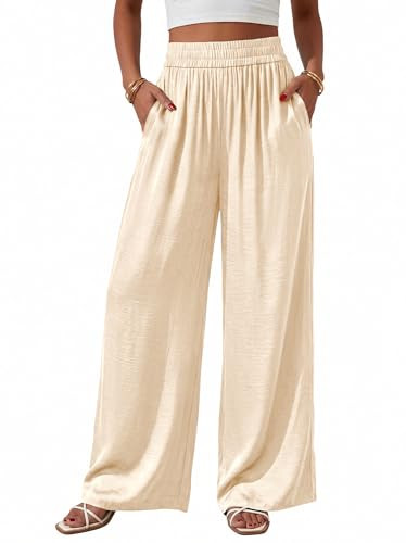 BTFBM Wide Leg Pants Woman Summer 2026 Pockets Dressy Flowy Lightweight Glitter Satin Palazzo Bea... | Amazon (US)