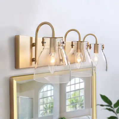 LNC Pursuit 22-in 3-Light Gold Dome and Clear Glass LED Modern/Contemporary Vanity Light Bar | Lowe's