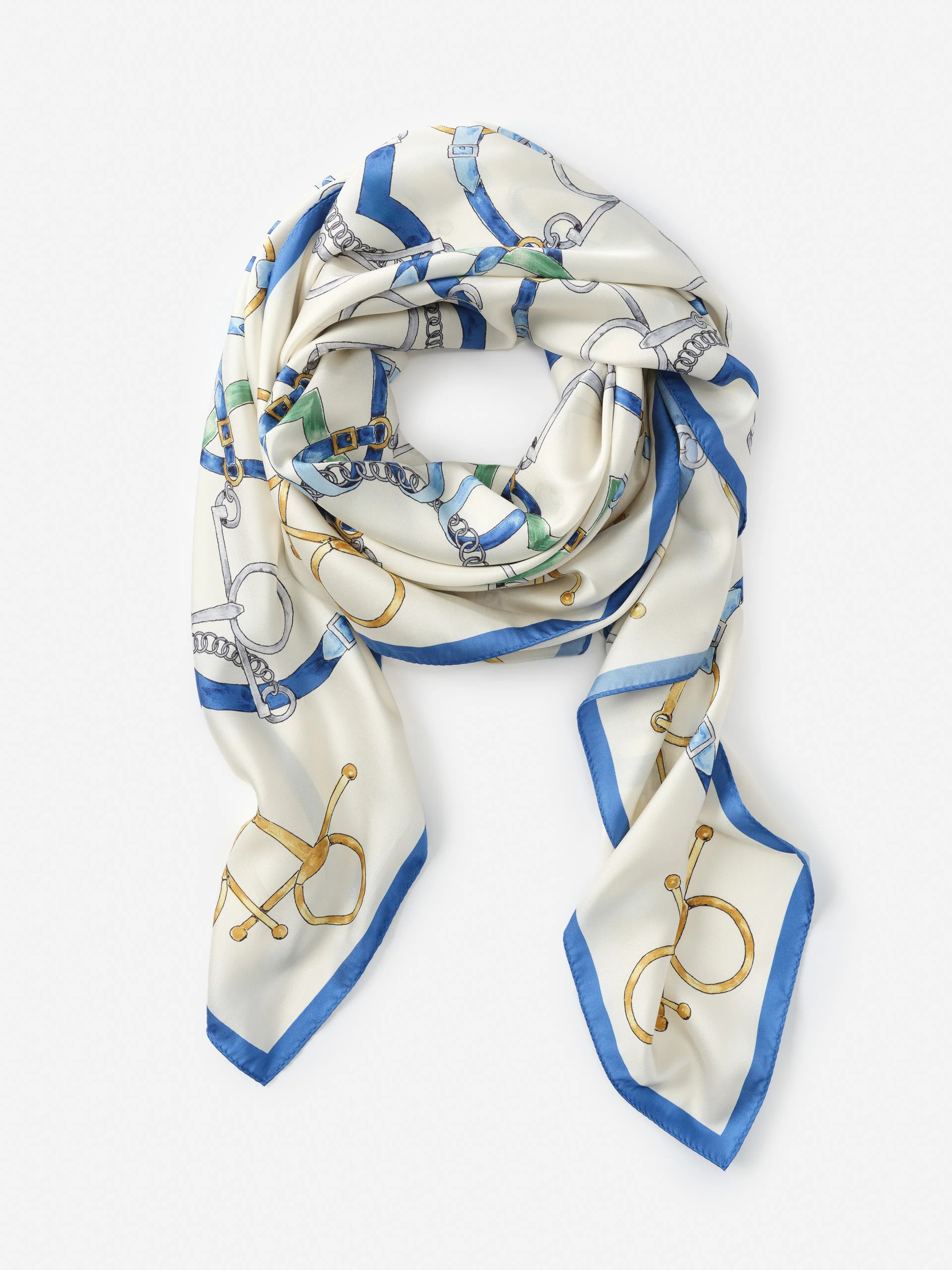 J.McLaughlin Women's The Magic Scarf in Modern Dressage Border Off White/Blue/Green | J.McLaughlin