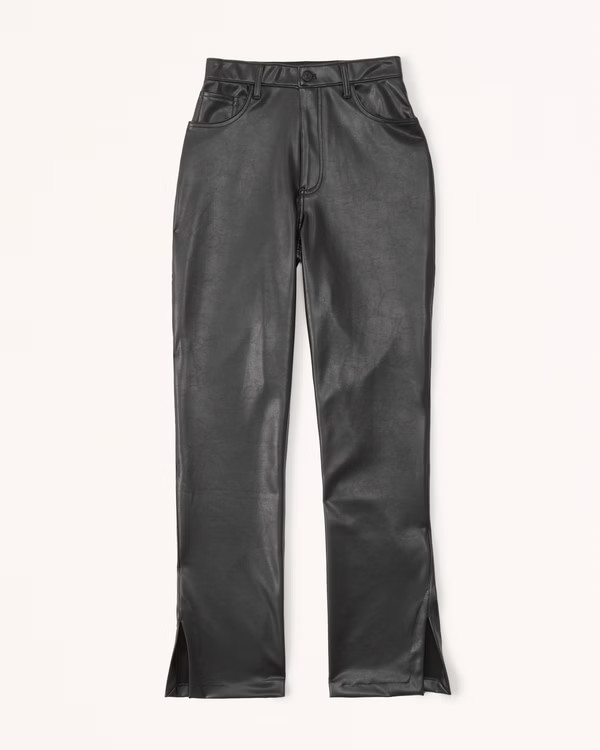 Women's Curve Love Split-Hem Vegan Leather 90s Straight Pants | Women's | Abercrombie.com | Abercrombie & Fitch (US)