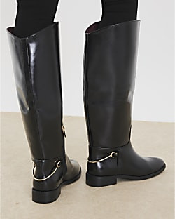 Black Faux Leather High Leg Boots | River Island UK & IE