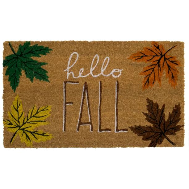 Hello Fall Coir Doormat Leaves Natural Fiber Outdoor 18" x 30" Briarwood Lane - Walmart.com | Walmart (US)