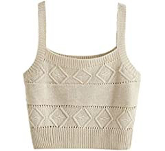 SweatyRocks Women's Sleeveless Solid Knit Straps Crop Tank Tops | Amazon (US)