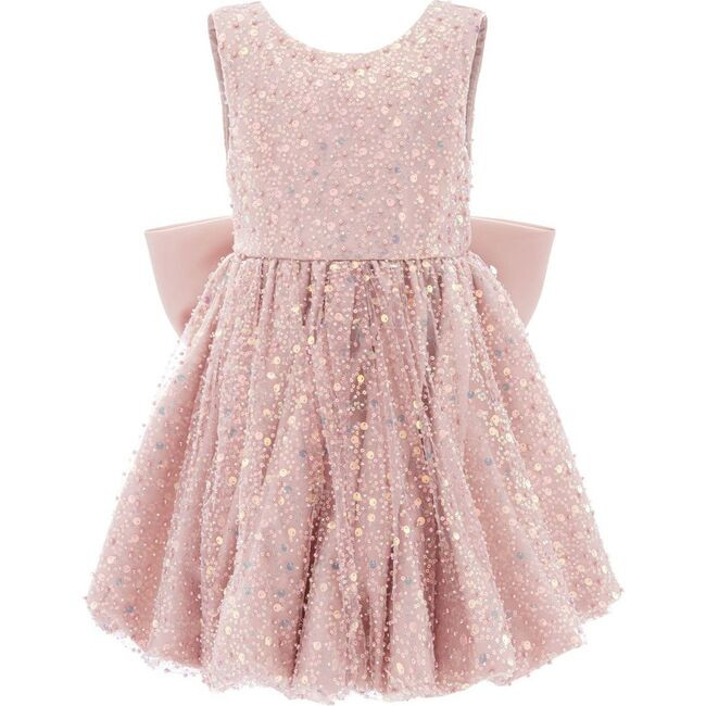 Tulleen | Peach Ainsley Sequin Bow Dress, (Pink, Size 3Y) | Maisonette | Maisonette