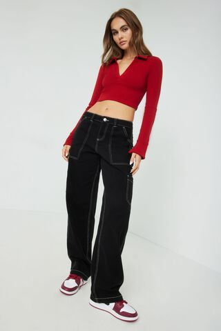 Caroline Long Sleeve Cropped Polo Top | Garage Clothing