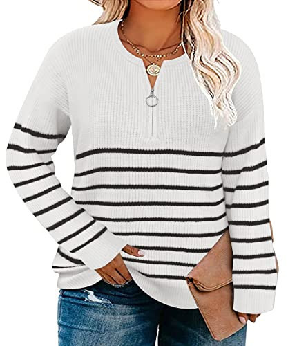 RITERA Plus Size Sweaters for Women Color Block White Stripes Pullover Sweatshirts Oversized Crew Neck Tops XL-5XL | Amazon (US)