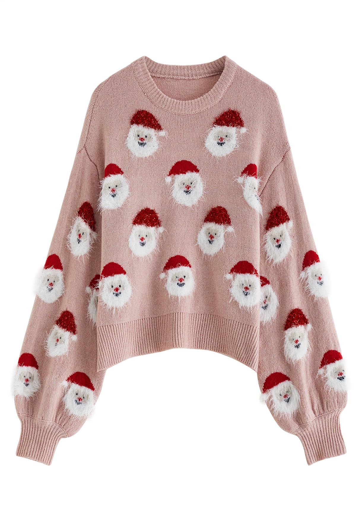 Fuzzy Santa Claus Knit Top in Pink | Chicwish