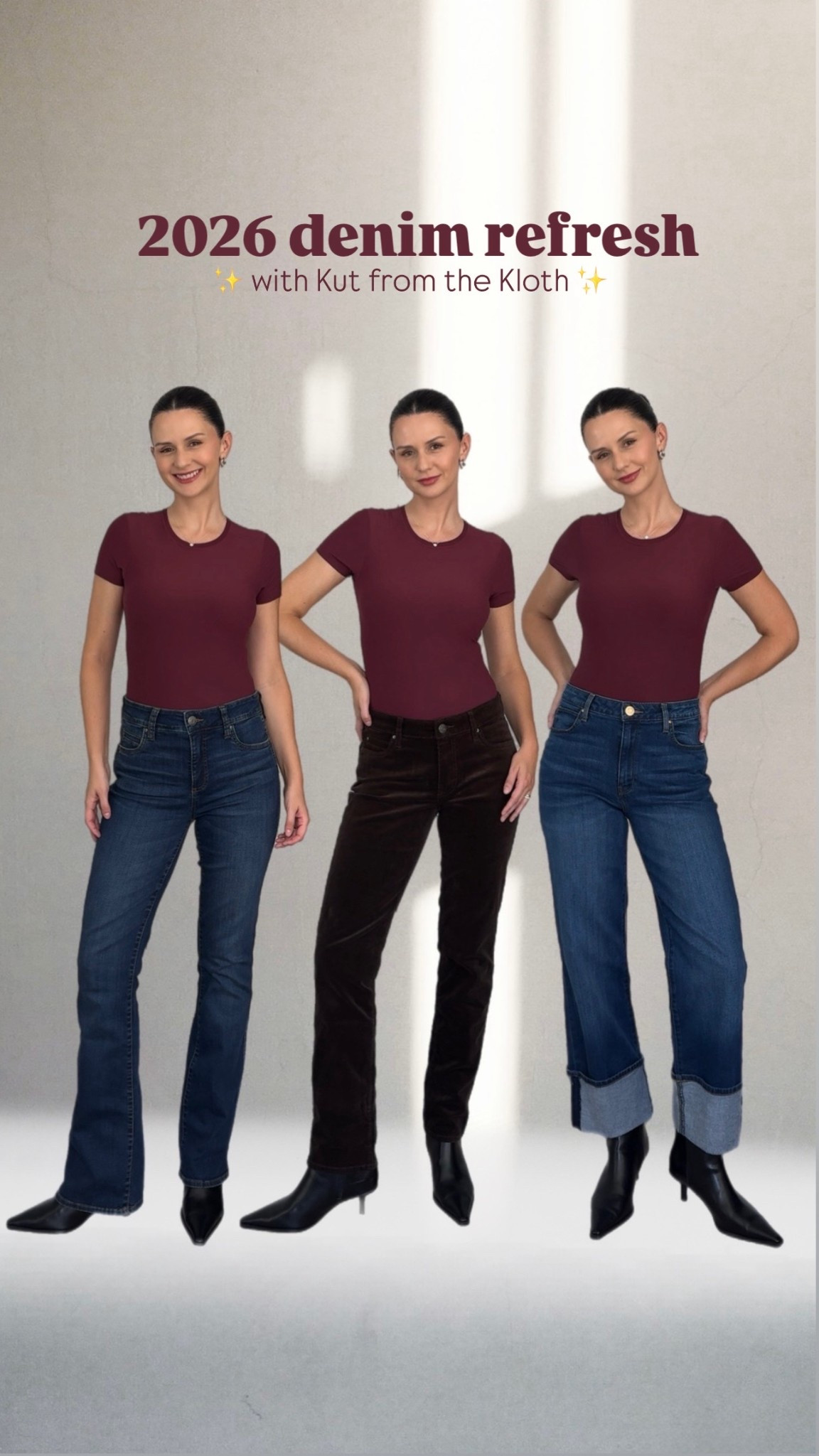 Upgrading my 2026 denim with Kut from the Kloth. If you never tryied the brand before you are missing out the most comfortable and flattering fits out there. Sized down for the denim ones (very stretchy) and tts for the corduroy. I am 5’6 for reference.

#LTKootd #LTKFindsUnder100 #LTKgrwm