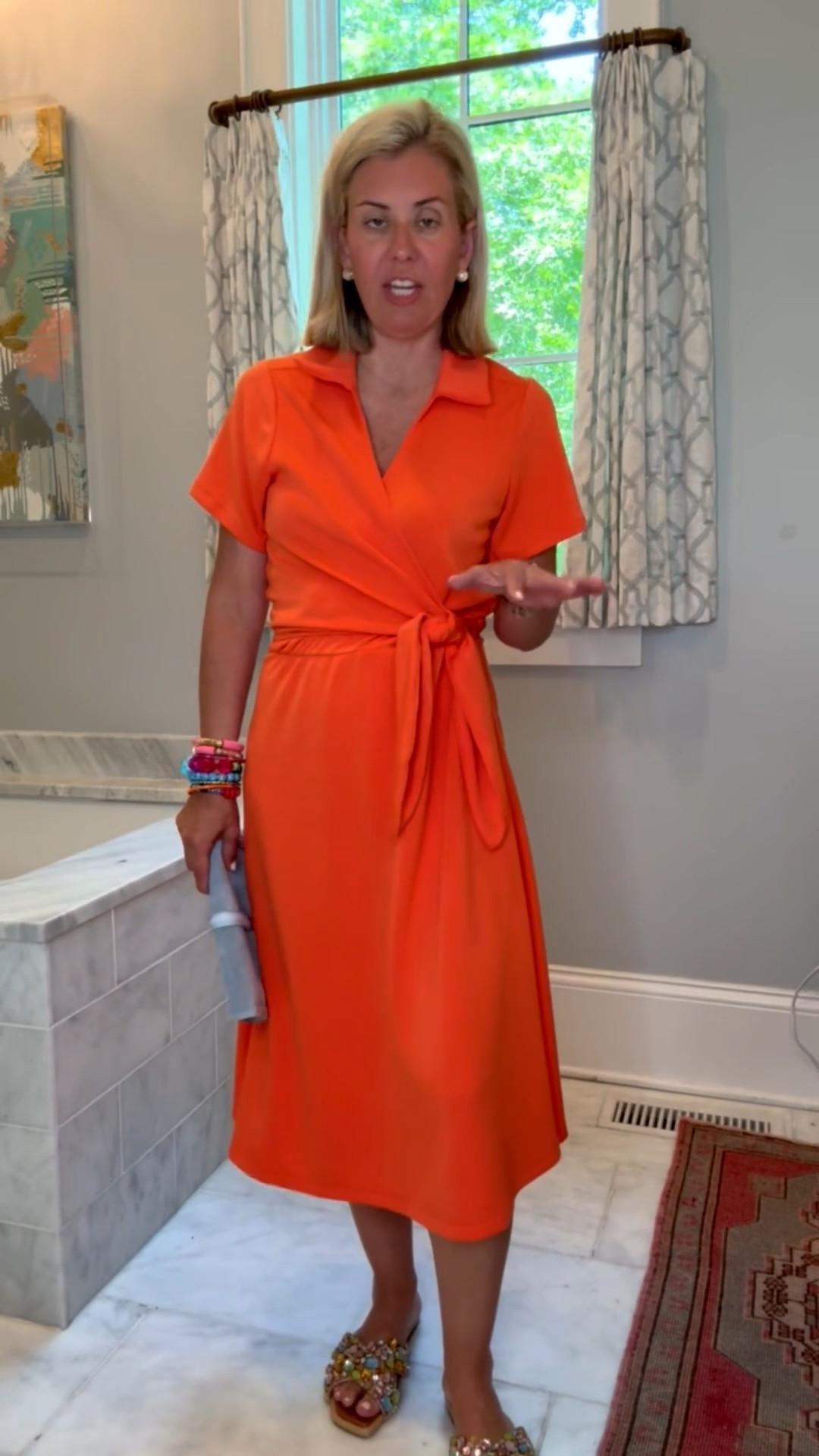 Spanx coming in with the cutest comfiest orange dress! So flattering and can be styled for spring, summer & fall! Wearing size small dress and 7 sandal (size 1 down).

My Spanx sizing: 
Tees - xs
Shorts 5" - small
Long Sleeve Tee - xs
Rib Maxi Dress - small
Tie-Waist Jumpsuit - small petite
Tie-Waist Midi Dress - small
*Use Catherine20 for 20% off my bracelets
*Use Catherinexspanx for 15% off + free shipping on 1st order

#LTKdayinmylife #LTKstorytime #LTKOver40