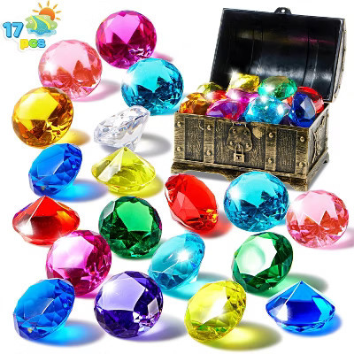 Joyfy 17 Pcs Diving Pool Toys, 16 Big Colorful Diamond Gems with Pirate Treasure Chest, Swimming Dive Toy for Kids Underwater Adventure Pool Game-Gold | Target