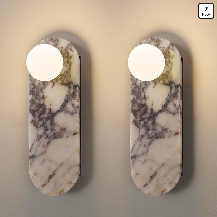 Natural Alabaster Wall Sconce Set of 2, 13.7" Marble Wall Light, Hardwired Wall Light Fixtures, U... | Amazon (US)