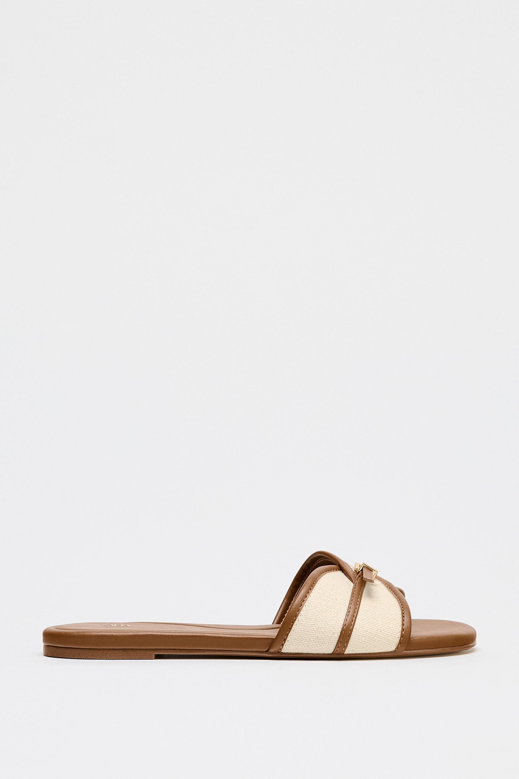 BUCKLE FLAT FABRIC SANDALS | Zara US
