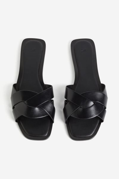 Braided sandals - No heel - Black - Ladies | H&M GB | H&M (UK, MY, IN, SG, PH, TW, HK)