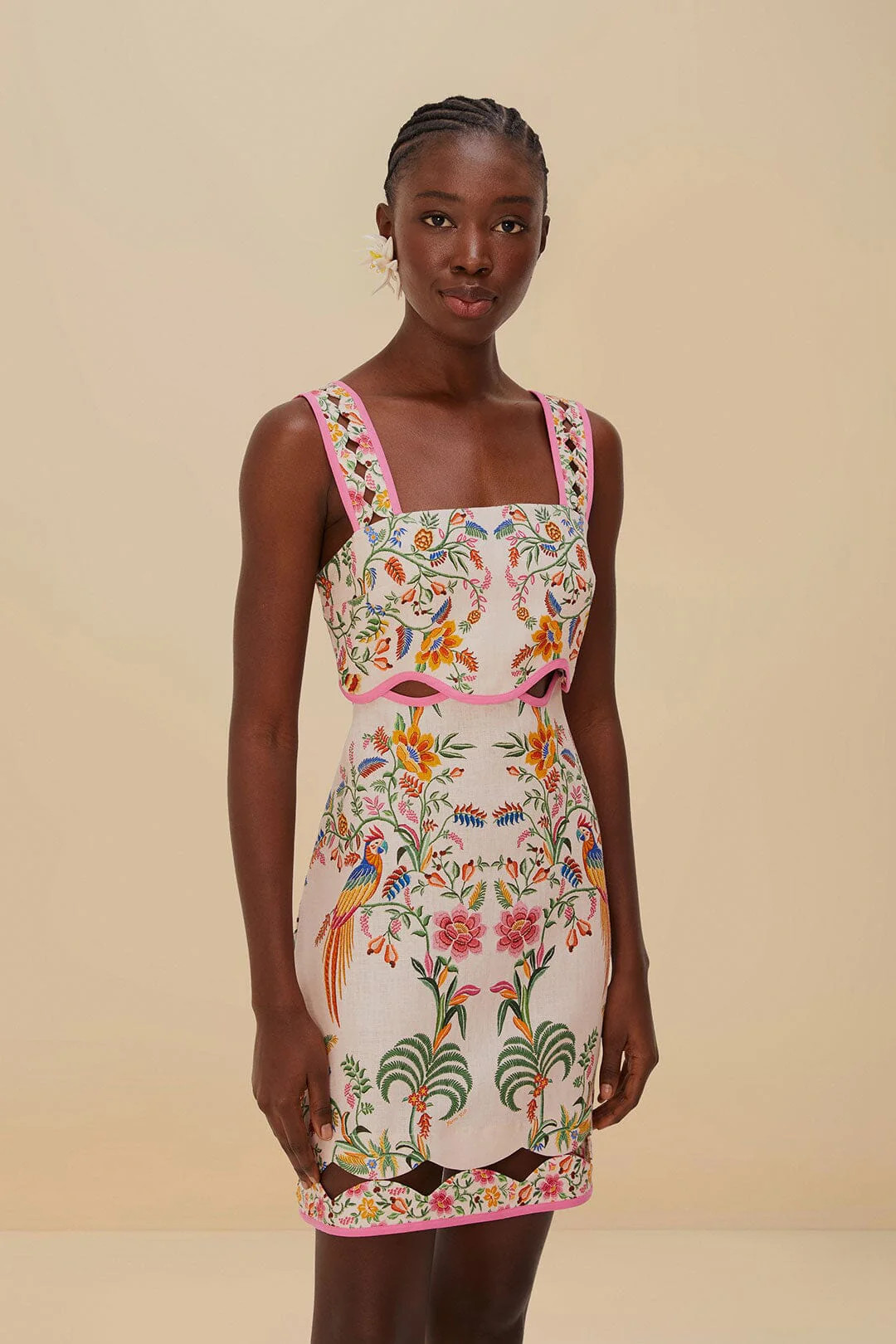 Pink Delicate Forest Euroflax™ Premium Linen Mini Dress | FarmRio (US)