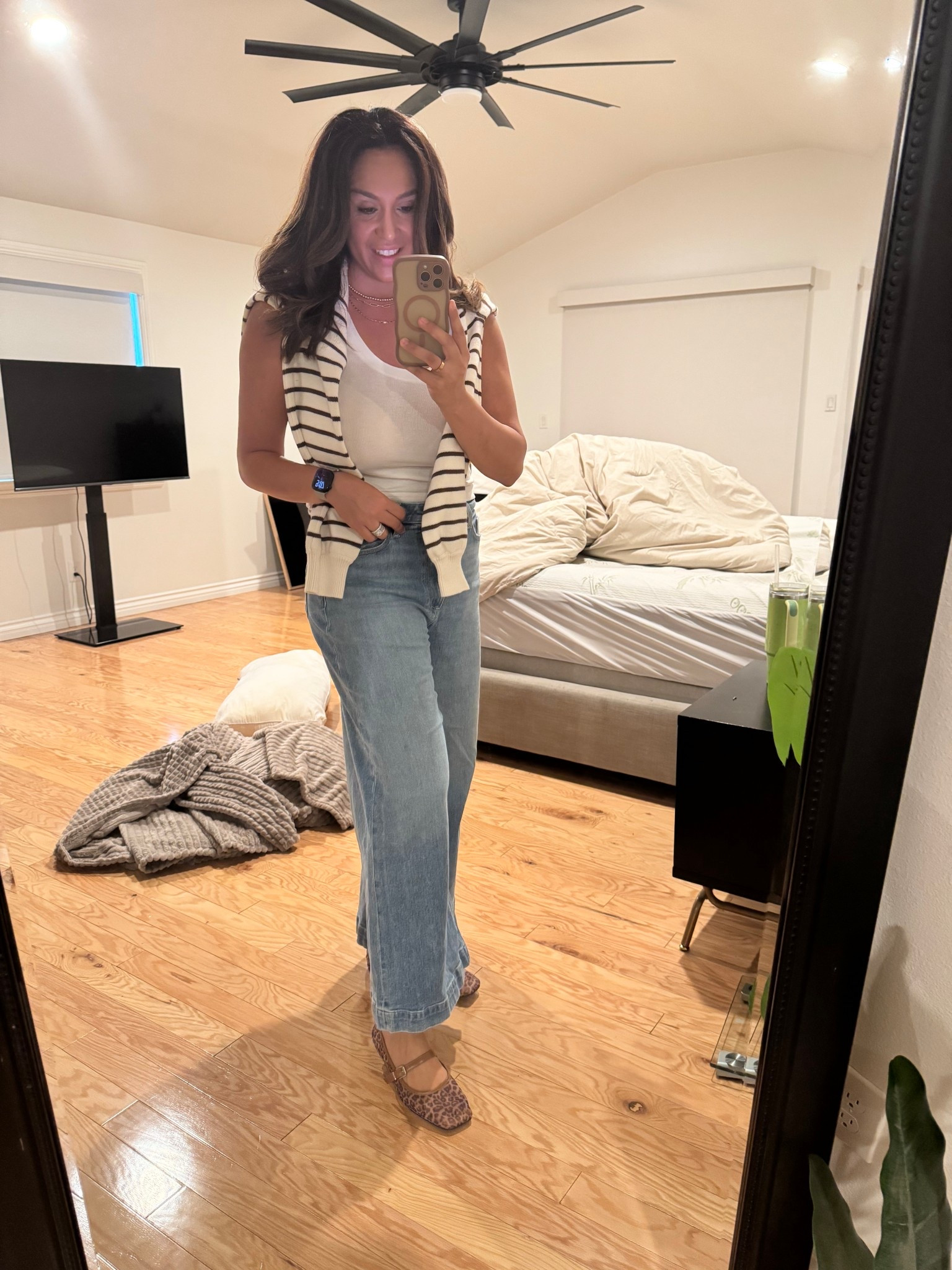 Striped sweater, fall outfit, jeans outfit, fall jeans outfit, French connection, Nordstrom rack, leopard flats, ballet flats, church outfit, casual Friday 

#LTKFallSale #LTKWorkwear #LTKSeasonal