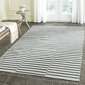 SAFAVIEH Montauk Collection Accent Rug - 4' x 6', Ivory & Grey, Handmade Stripe Cotton, Ideal for... | Amazon (US)