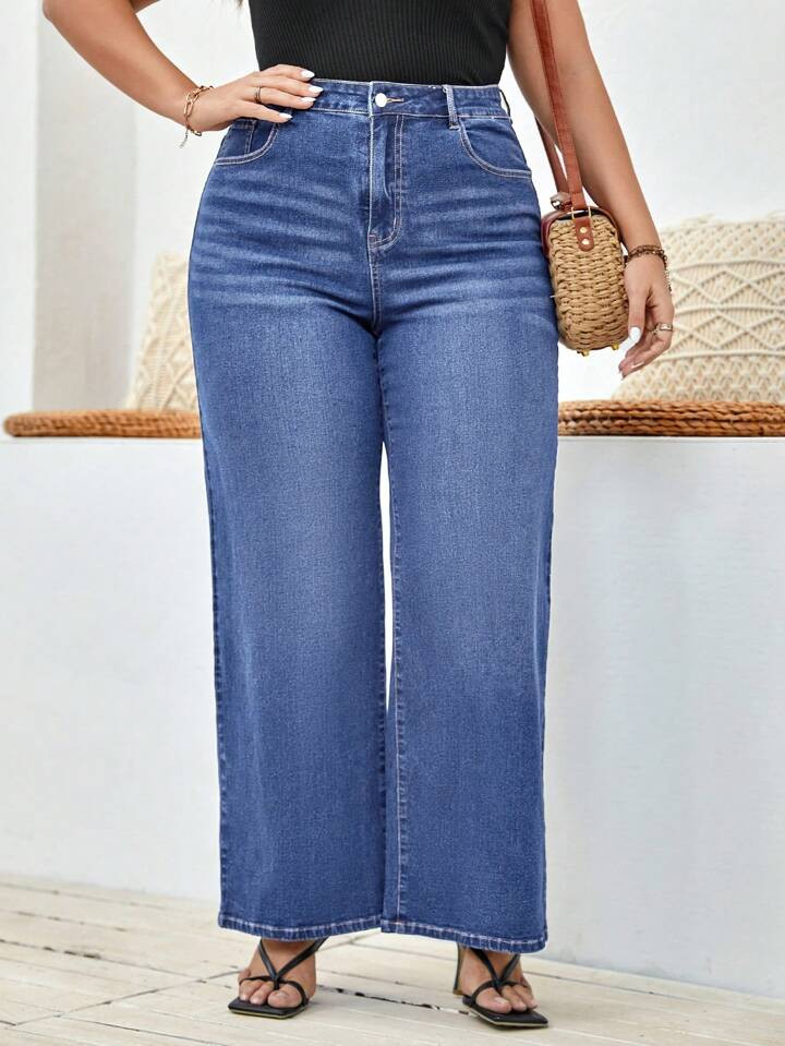 SHEIN LUNE Plus High Waist Wide Leg Boyfriend Jeans | SHEIN