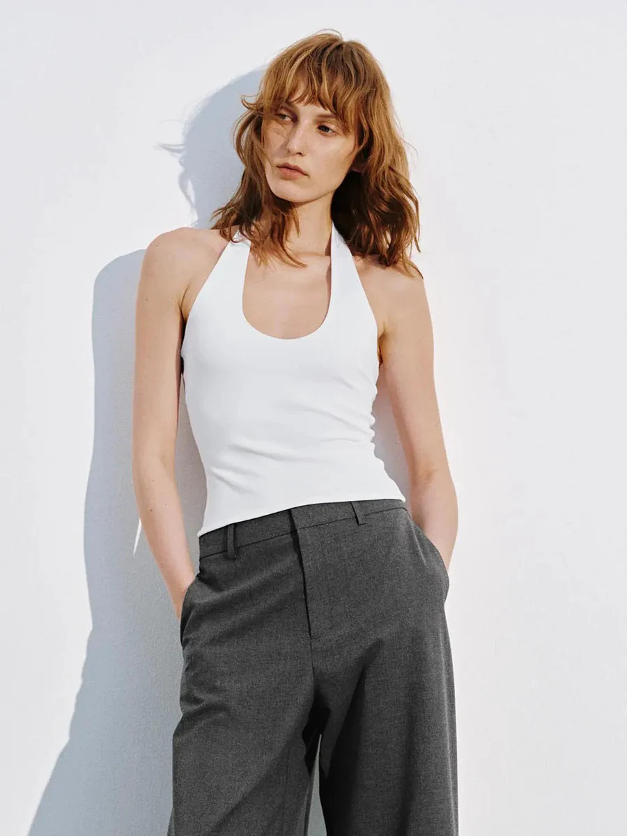 Soft Cotton Blend Halter Neck Lightweight Tank Top | Urban Revivo