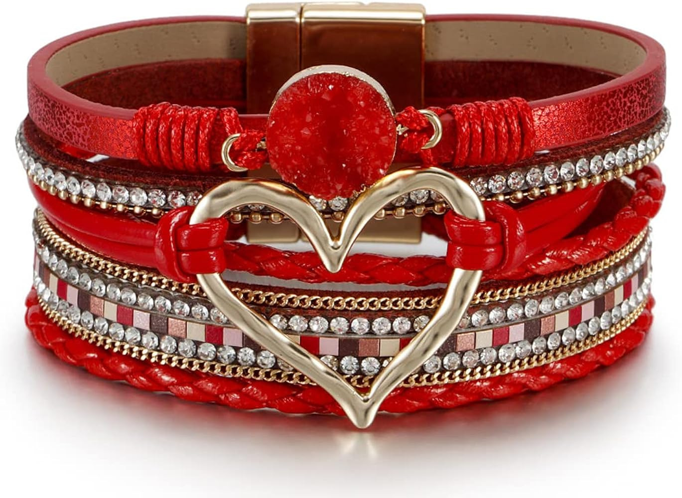 Fesciory Leopard Bracelet for Women, Boho Leather Wrap Multi-Layer Pearl Crystal Bracelet Bangle ... | Amazon (US)