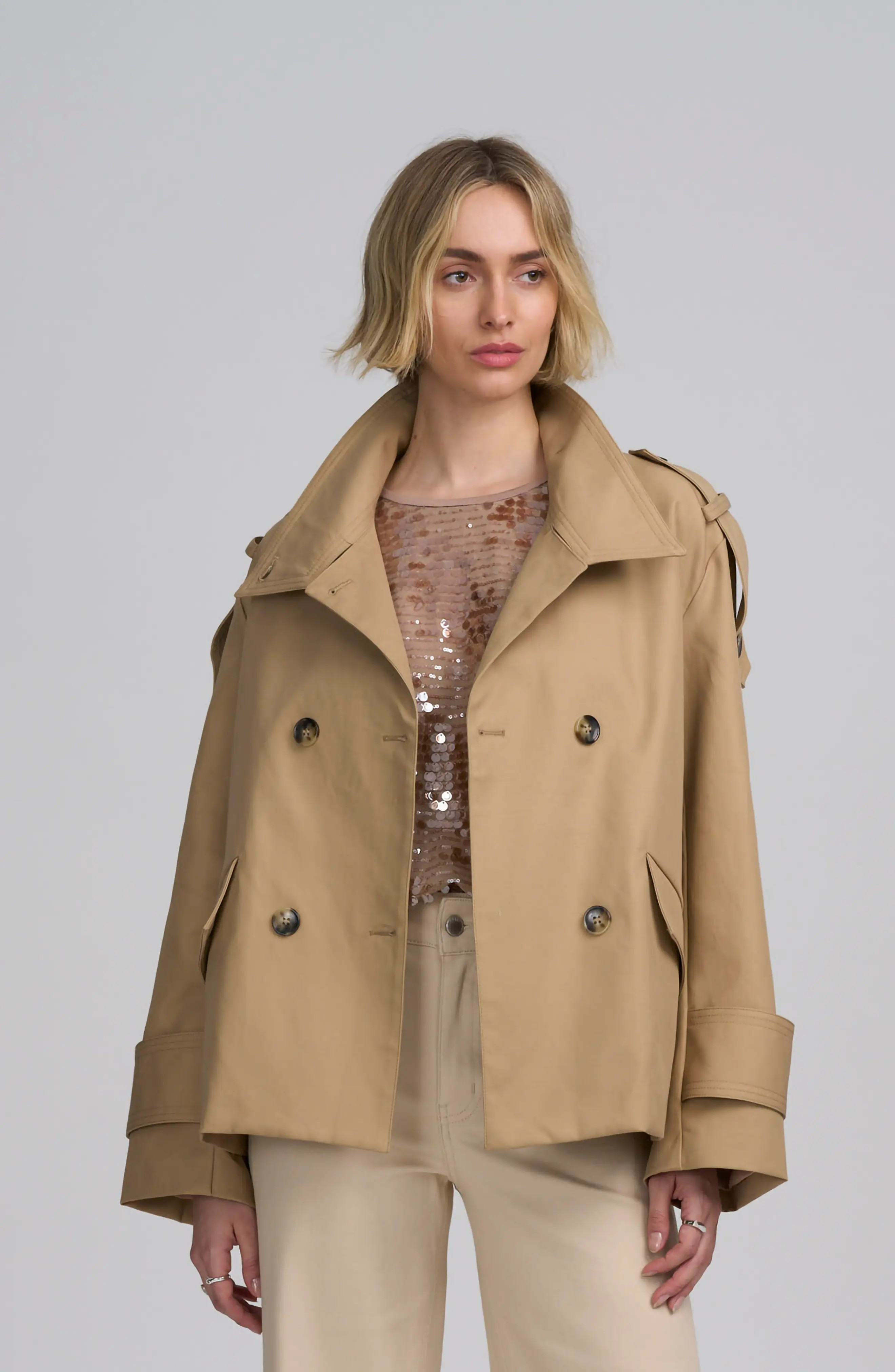 ELLE Collection Cropped Trench in Light Camel at Nordstrom, Size X-Large | Nordstrom