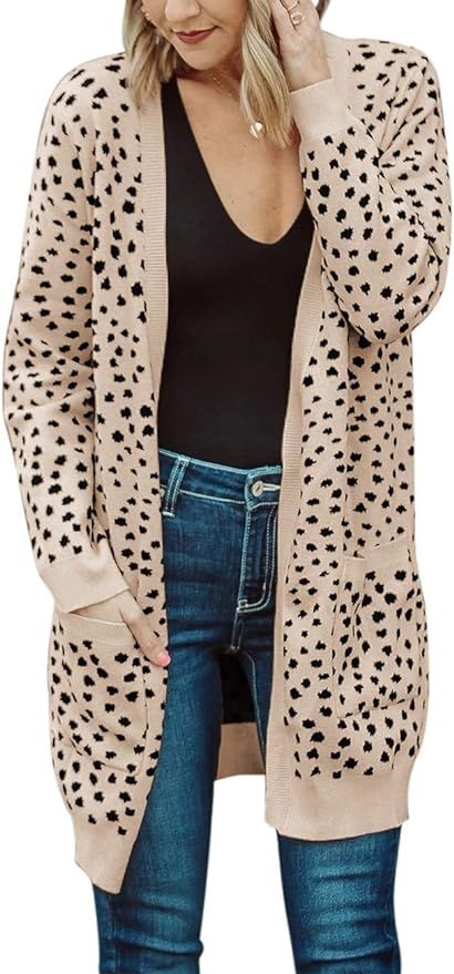 MEROKEETY Women's Open Front Knit Cardigan Winter Fall Sweater Dots Long Sleeve Pockets Coat Outw... | Amazon (US)