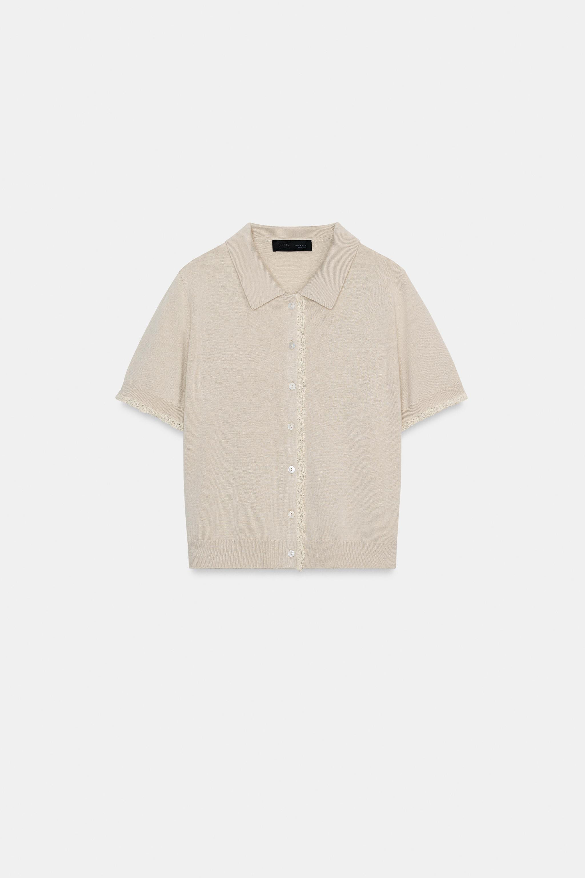 SHORT SLEEVE KNIT JACKET WITH LACE TRIM | Zara US