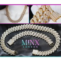 Gold Cuban Link Chain | Iced Out Necklace Bracelet Baguette Hip Hop Mens Diamond | Etsy (UK)