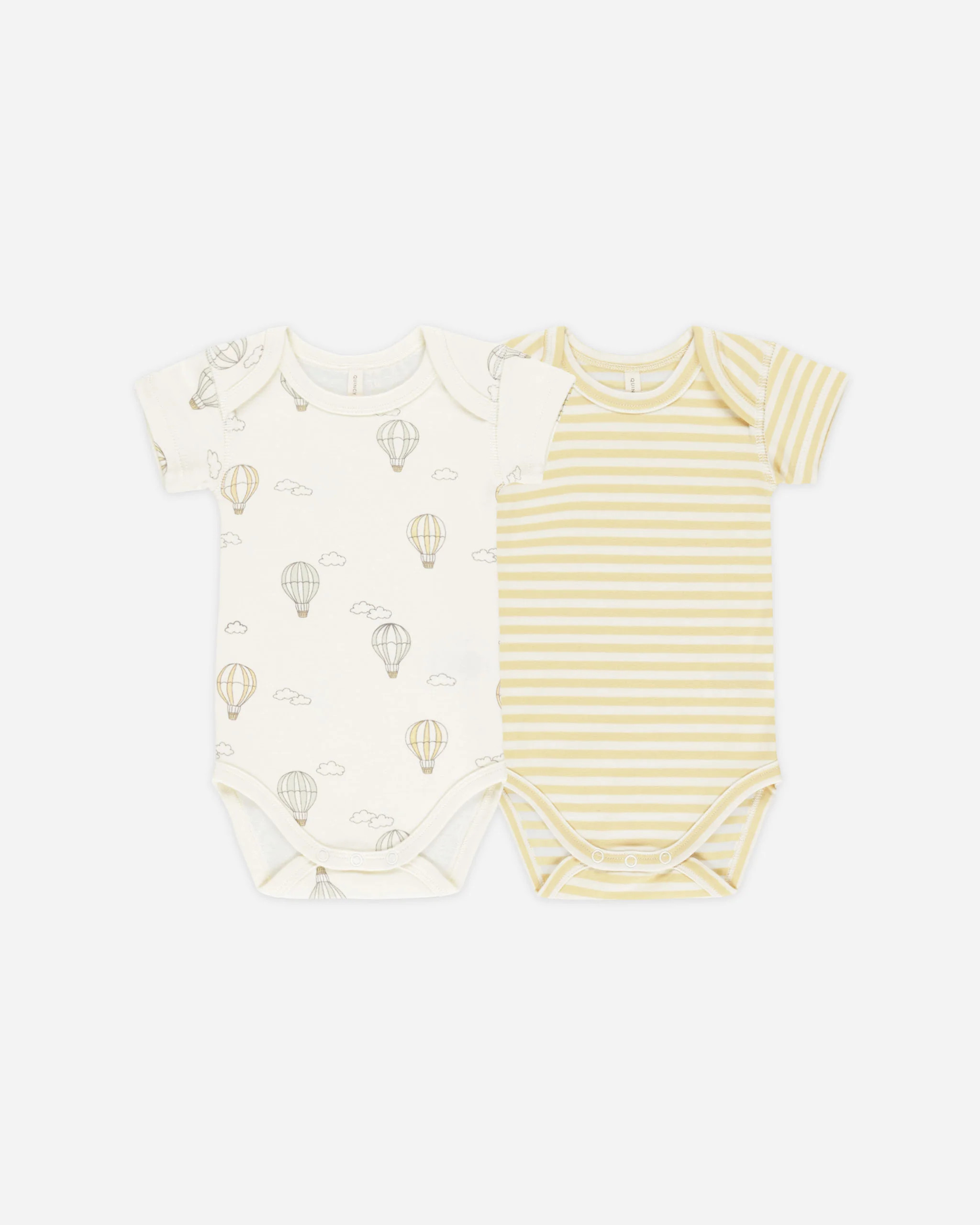 Short Sleeve Bodysuit, 2 Pack || Hot Air Balloons, Yellow Stripe | Rylee + Cru