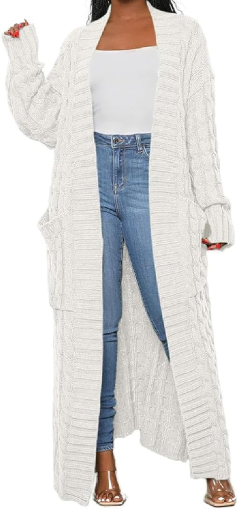 A ADILACA Women's Thin Type Stylish Cable Knit Cardigan with 2-Pockets, Women's Extra Long Ankle ... | Amazon (US)