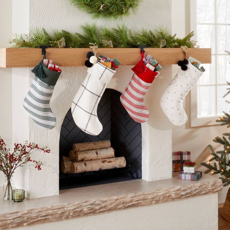 Grid Pattern Woven Christmas Stocking Dark Gray/Sour Cream - Hearth &#38; Hand&#8482; with Magnol... | Target