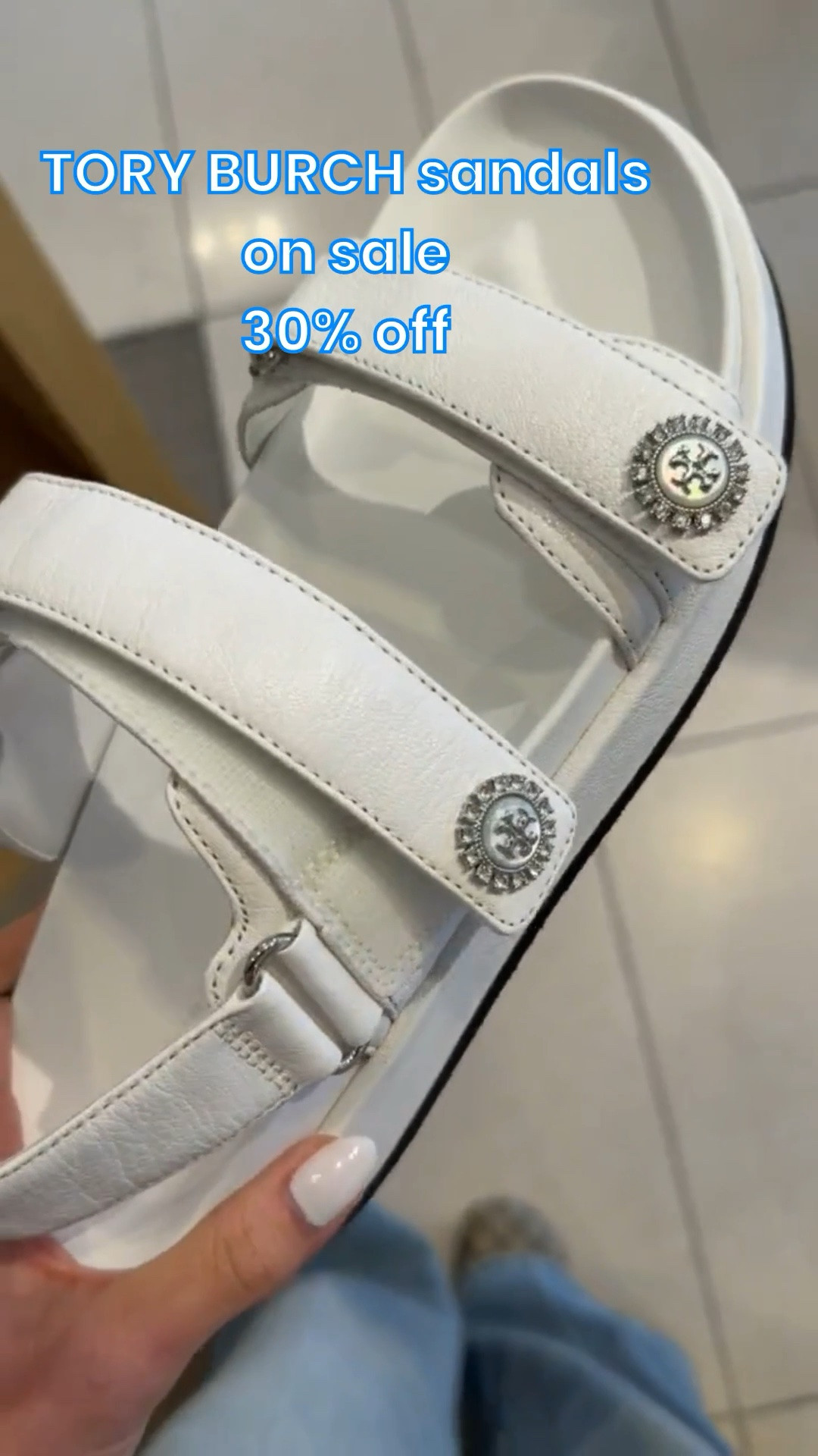 Tory Burch Kira sandals 30% off, white sandals, chunky sandals.