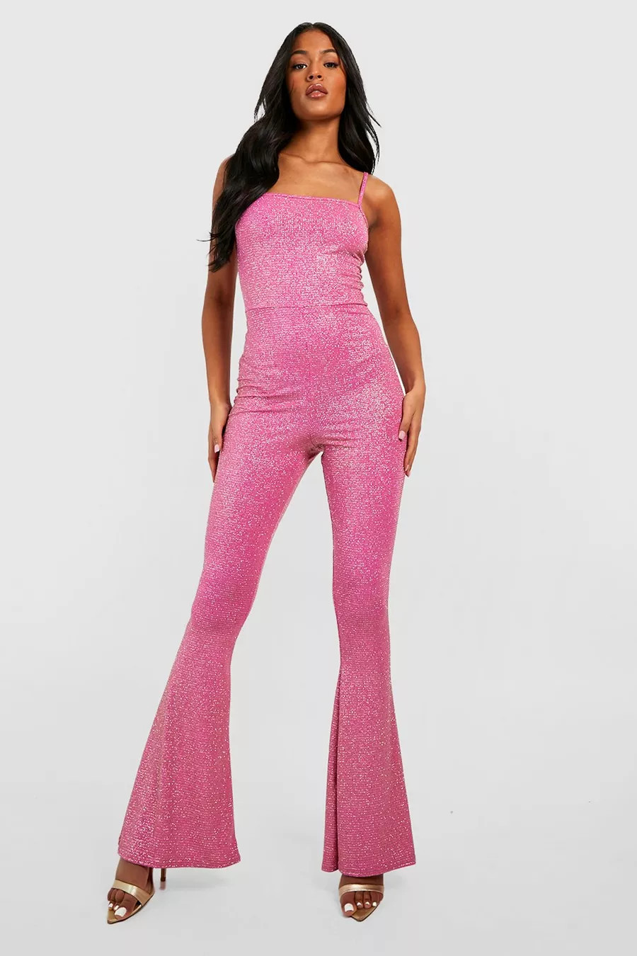 Tall Shimmer Glitter Strappy Jumpsuit | Boohoo.com (US & CA)