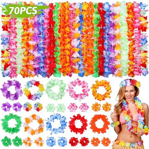 Nucifer 70PCS Hawaiian Leis for Luau Party Decorations, Tropical Hawaiian Leis for Adults Leis Bulk Necklace Flower Lais Hawaii Decor Beach Luau Party Favors Supplies Themed Birthday Decorations | Amazon (US)