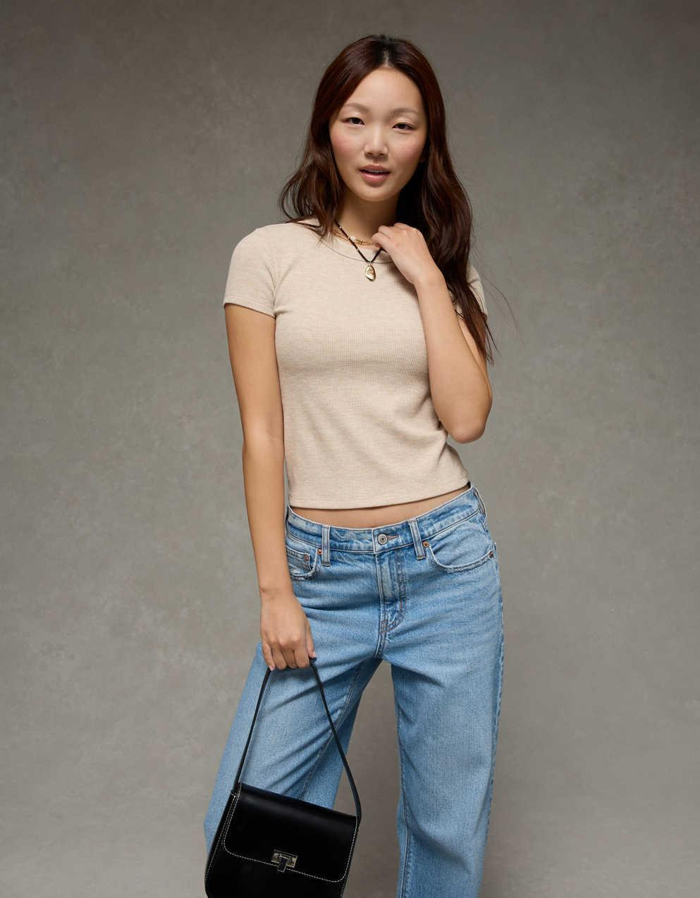 AE Waffle Hey Baby Tee | American Eagle UK