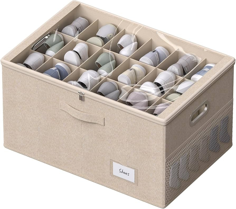 Shoe Organizer for Closet, Shoe Box Storage Containers Fit 18 Pairs Foldable Shoe Storage Bins wi... | Amazon (US)