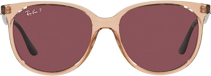 Ray-Ban Women's RB4378 Square Sunglasses, Transparent Brown/Purple Polarized, 54 mm | Amazon (US)