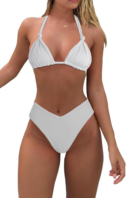 Bikini Sets for Women Sexy Halter Triangle String Bikini Cheeky V Cut High Waisted Thong Swimsuit... | Amazon (US)