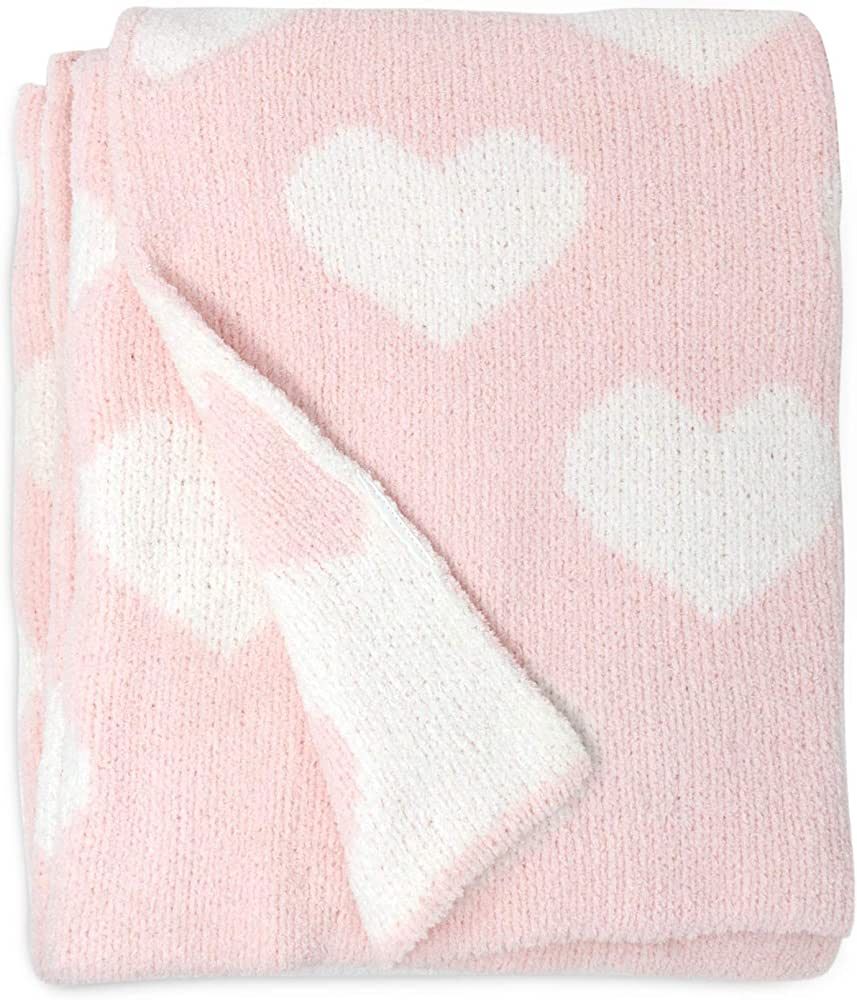 Living Textiles Pink Hearts Chenille Soft Baby Blanket Reversible Premium Cozy Fabric for Best Co... | Amazon (US)