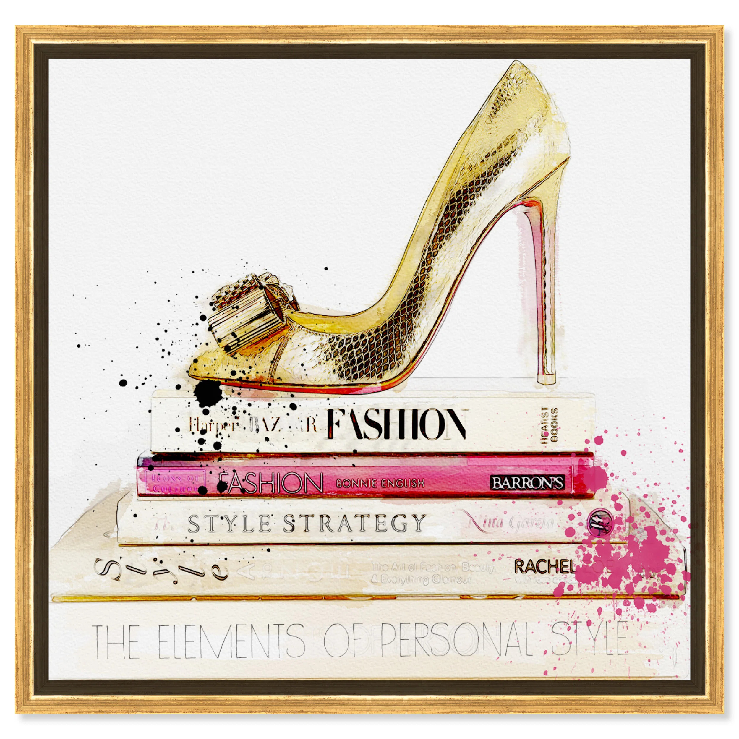 " Gold Shoe And Fashion Books Custom, Elegant Heels, And Books Modern Gold " | Wayfair North America