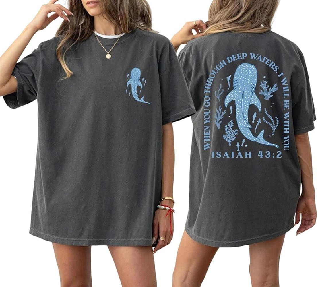 Christian Oversized Shirt for Women Faith Bible Verse Graphic Tee Top Vacation Summer Casual Boho... | Amazon (US)