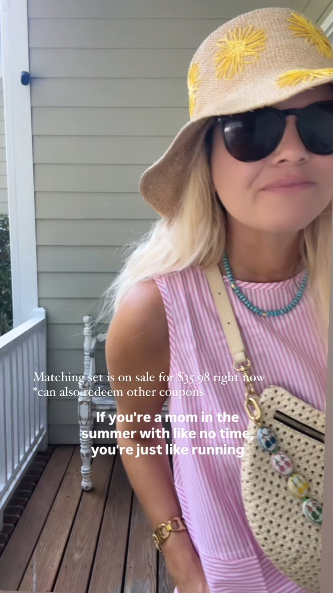 Matching set is 100% cotton and on sale for $35.98 right now 
Can also redeem other coupons right now on the product page 
Comes in other colors 
I sized up 
Shorts are lined, stretchy waist so comfy 

Use code BECKY20 on the hat 