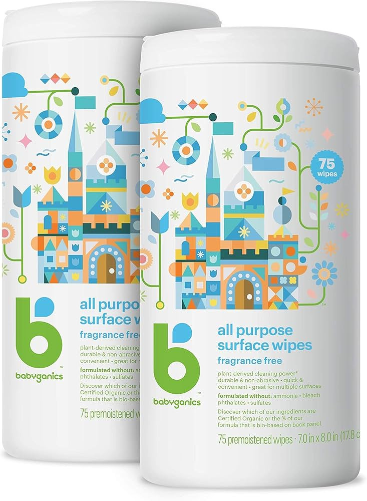 Babyganics All Purpose Surface Wipes, Fragrance Free, 75 Count (Pack of 2), Plant Based and Non-A... | Amazon (US)