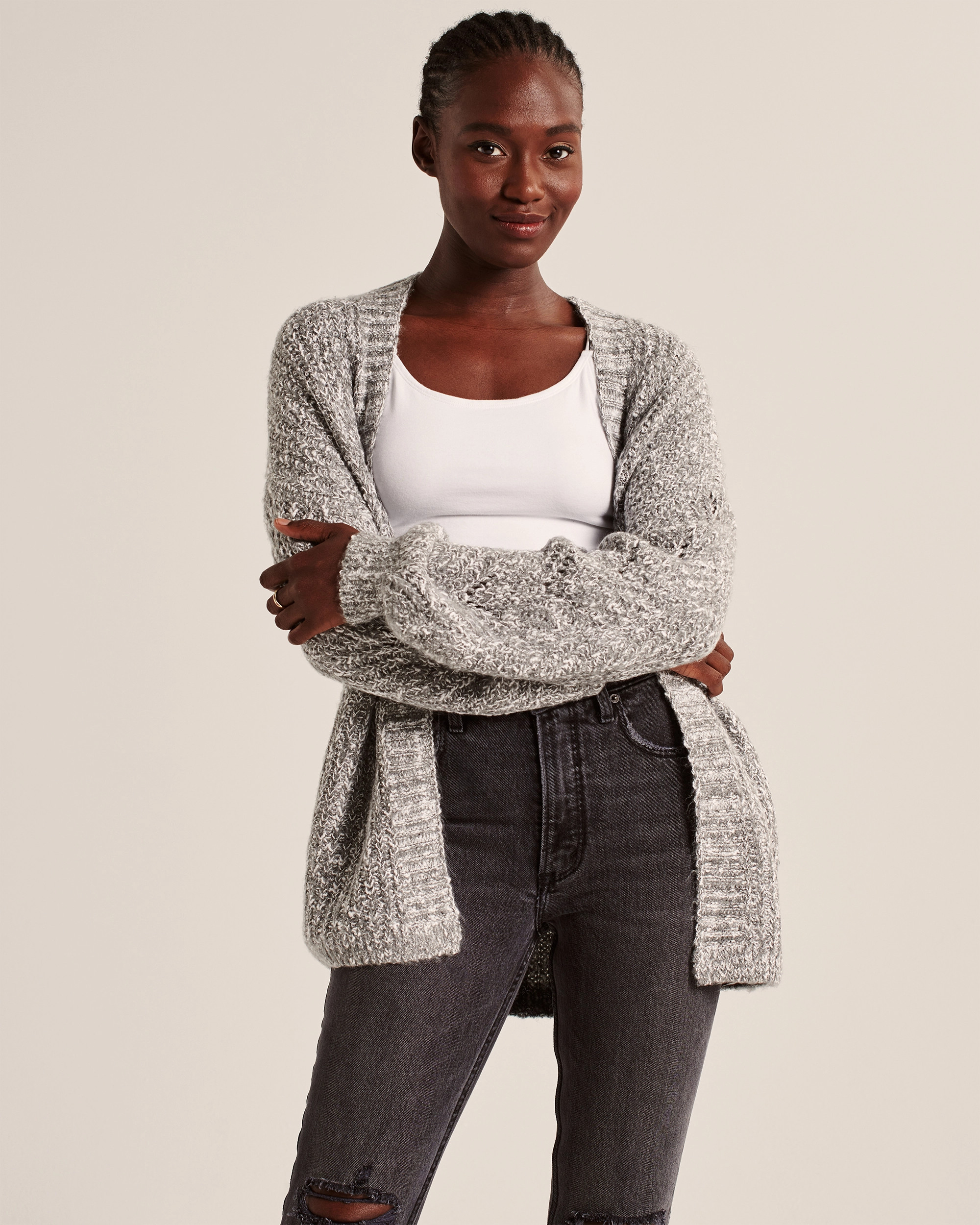 Cable Knit Puff Sleeve Cardigan | Abercrombie & Fitch (US)