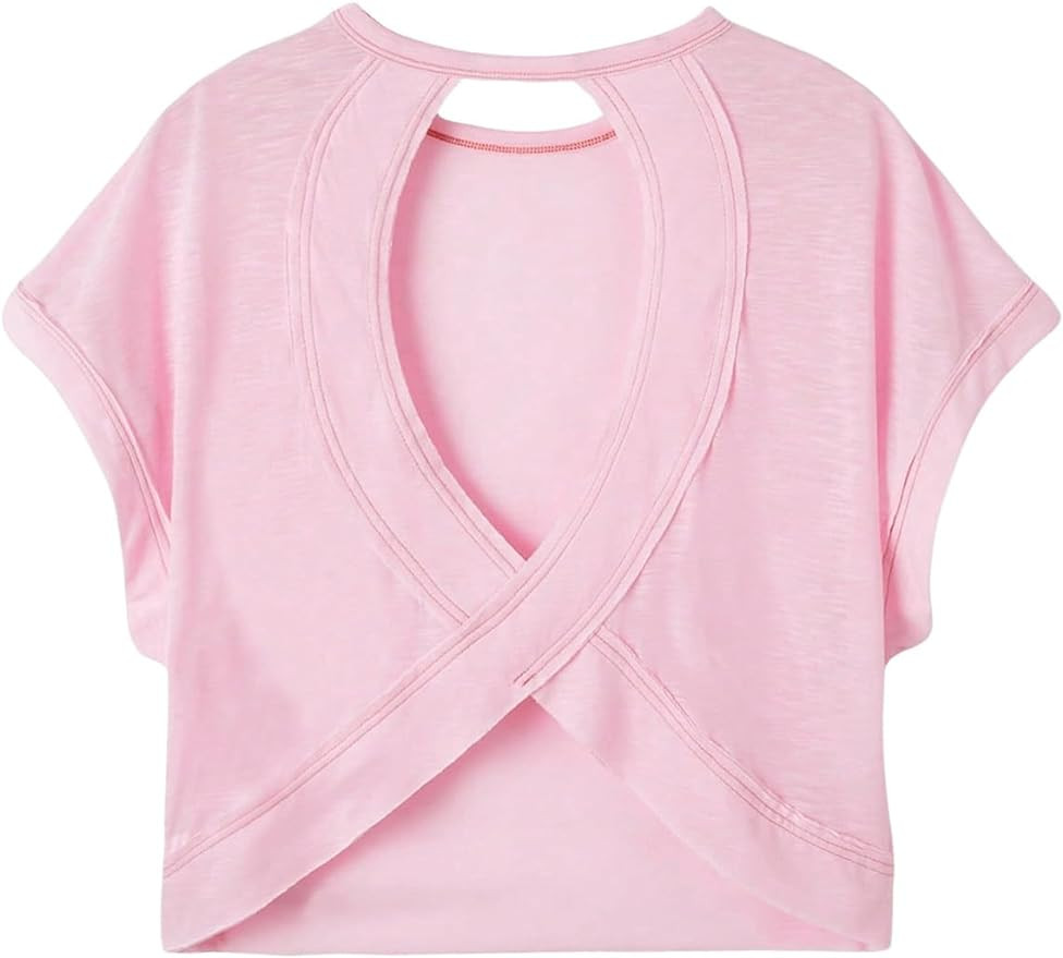 SOLY HUX Women Open Back Tops Workout Backless Tee Casual Athletic Shirts Short Sleeve Oversized ... | Amazon (US)