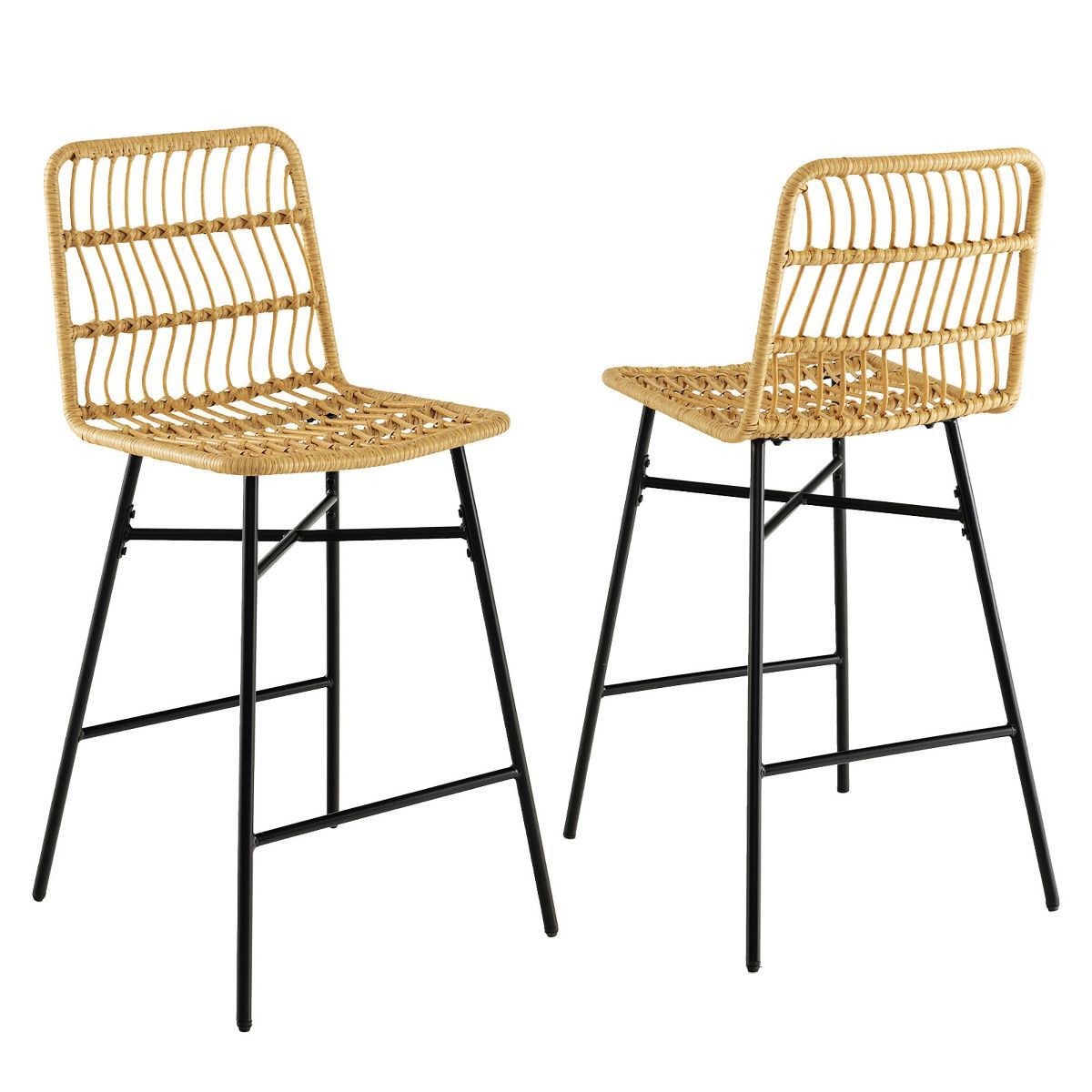 Costway Set of 2 Rattan Bar Stools Counter Height Dining Chairs with Metal Legs Natural | Target