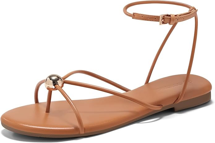 Coutgo Womens Strappy Flat Sandals Open Toe Flip Flops Sandals Ankle Strap Summer Beach Shoes | Amazon (US)