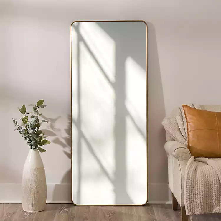 Antique Brass Nouveau Curved Corner Leaner Mirror | Kirklands