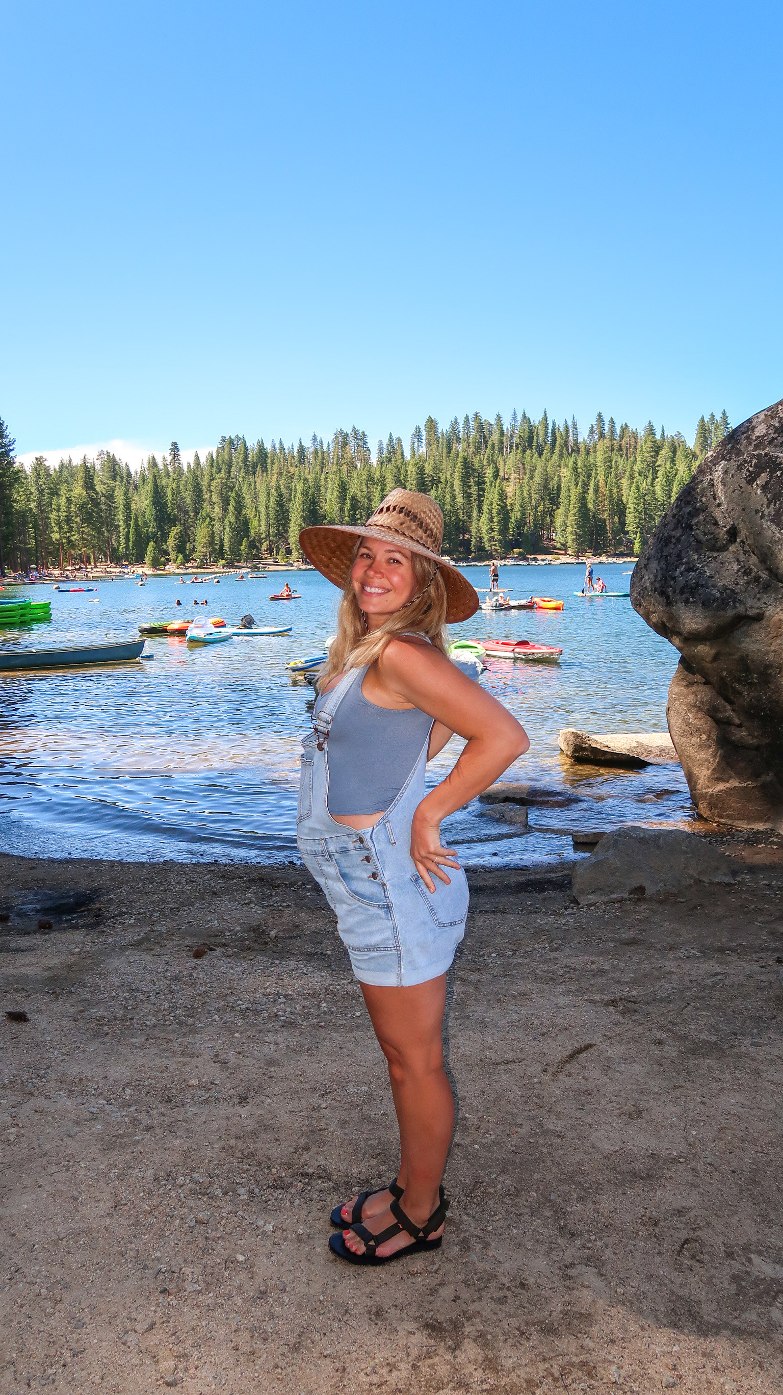 Camping look. Maternity overalls from Amazon, Vuori Tank, sun hat, Amazon sandals 

 #LTKSaleAlert #LTKFindsUnder50 #LTKBump