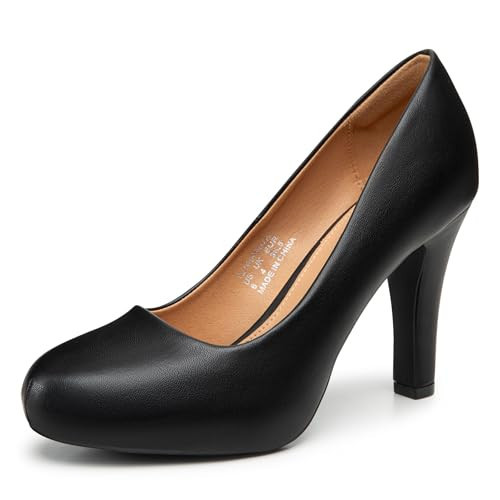 Trary Women's Heels for Women, Black Heels, Low Platform Heels, IN3.6 High Heel Closed Round Toe Pumps Dress Office Wedding Shoes for Women | Amazon (US)